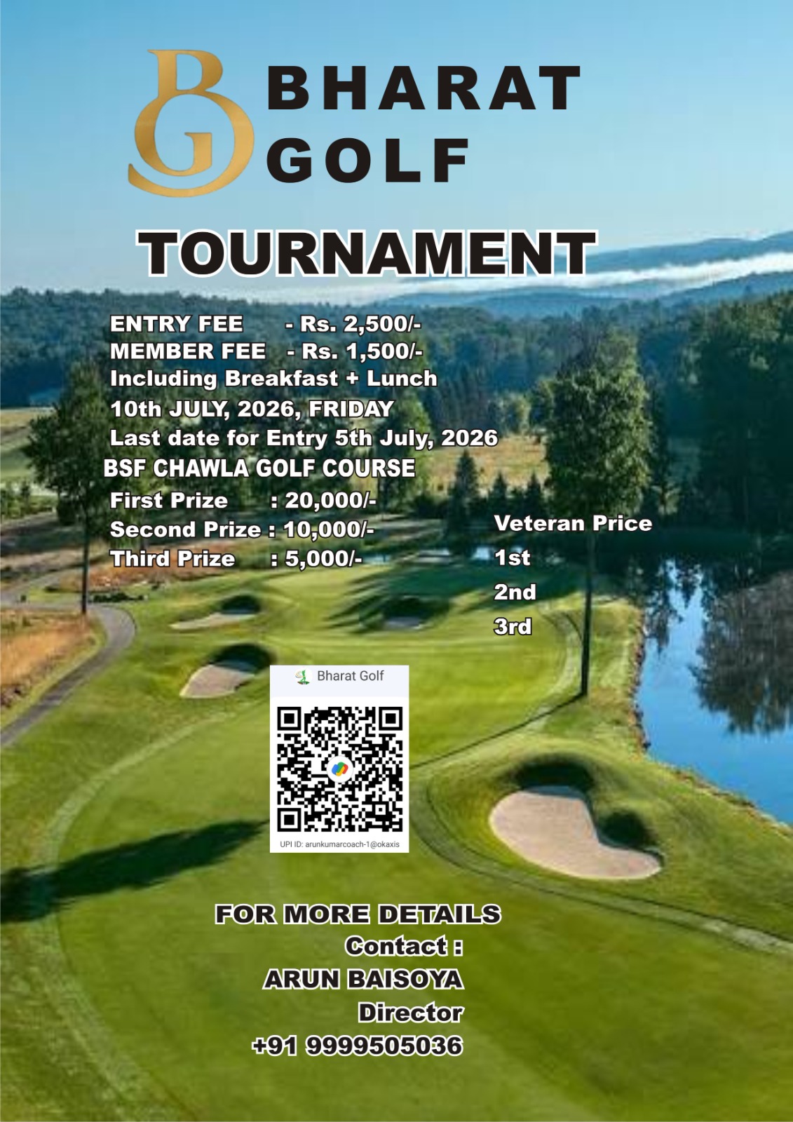 Bharat Golf tournament poster for 10 July 2026 at BSF Chawla Golf Course