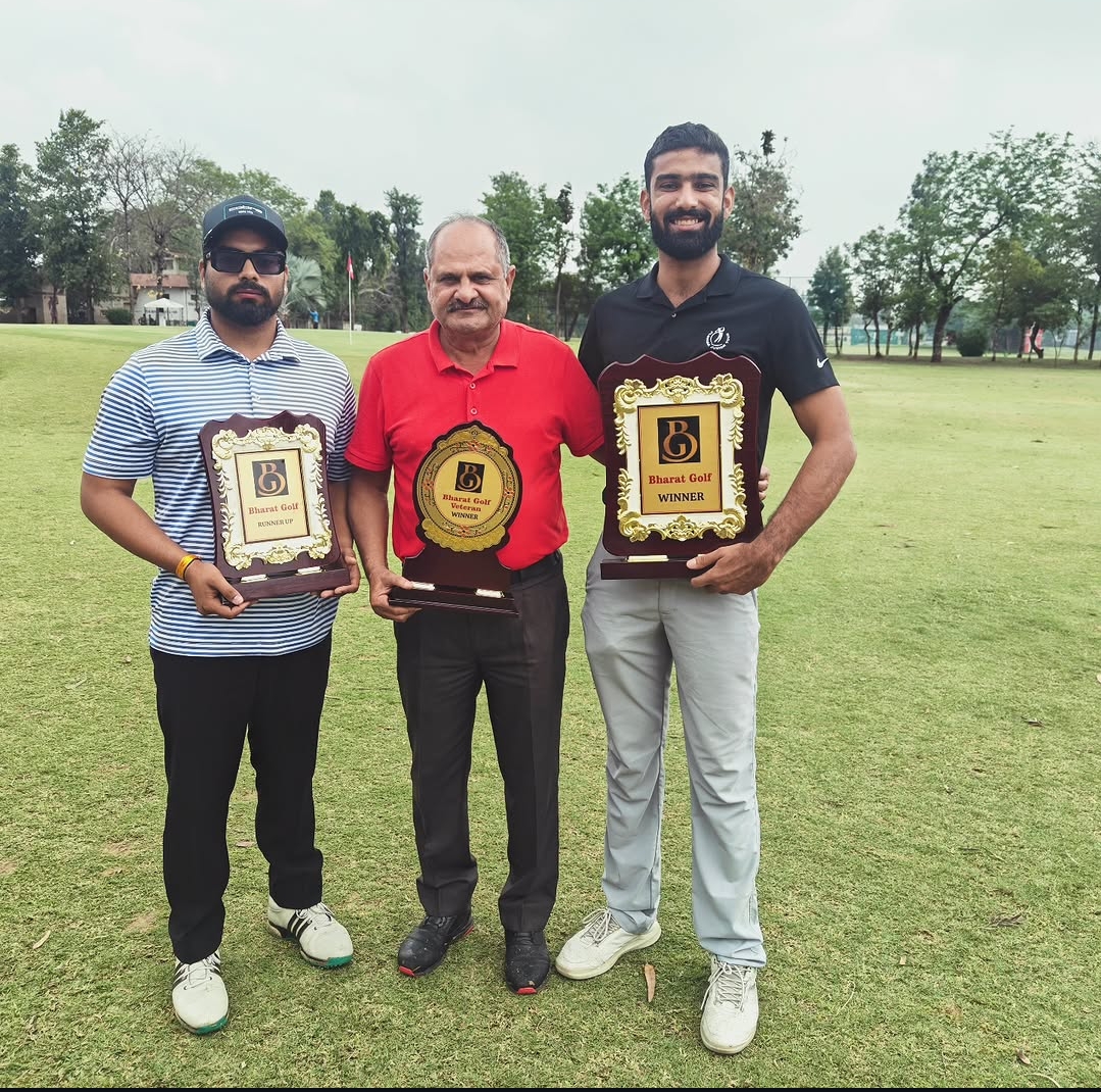 Bharat Golf winners holding trophies on the golf course
